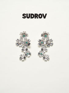 Unique Design Sterling Silver Emerald Plum Blossom Earrings