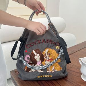Large Size Ball Chain Embroidered Nylon Shopping Bag Waterproof Handheld Single Shoulder Eco-Friendly Bag Soft Korean Style Womens Purse