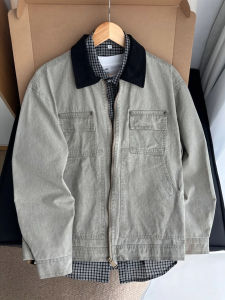 ZHUOCAN | Light Gray Patchwork Detroit Retro Washed Cotton Jacket