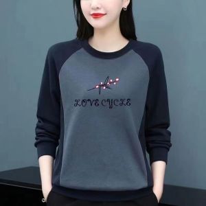 HUAXUNRAN | Cotton Long Sleeve Round Neck T-shirt for Women Autumn Winter Loose Slimming Youthful Large Size Sweater
