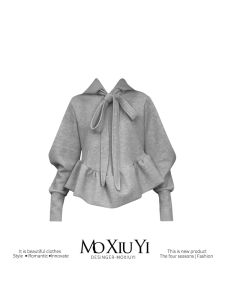 Loose Fit Long Sleeve Hoodie Womens Grey Butterfly Knot Sweatshirt Comfortable Cotton Knitwear for All Body Types Winter Essential