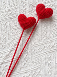 Handmade Crochet Heart Flower Bouquet Finished Product Creative Qixi Festival Valentines Day Gift Mid-Autumn National Day Gift