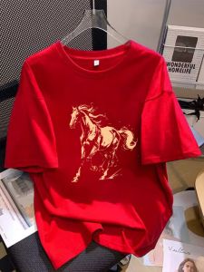 XINDADANG | Red Printed Womens T-Shirt Short Sleeve Large