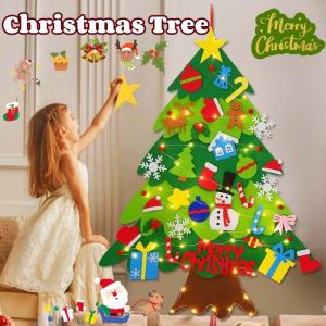 Felt Christmas Tree DIY Wall-mounted Christmas Tree Childrens Christmas Decoration with Ornaments