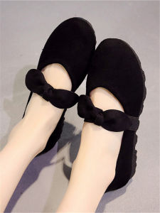 New 2019 Womens Flat Work Shoes Beijing Style Cloth Slip-On Shoes Black Maternity Shoes Comfortable round Toe Casual Loafers