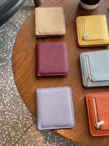 324ของแท้ หนัง กระเป๋าสตางค์ ผู้หญิง Compact Slim Short Style First Layer Cowhide Multi-Card Slot เรียบง่าย Money Clip Card Holder