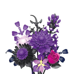 Creative Purple Flower Black Golden Rose Bouquet Building Blocks Home Desk Plant Decoration Assemble Bricks Toys Gift For Girls