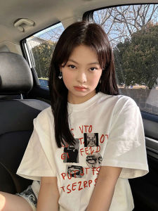 Summer Heavyweight Pure Cotton plus Size Short Sleeve Womens T-shirt Loose Hong Kong Style Retro White Shoulder Top