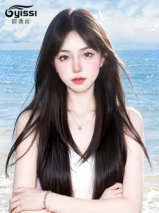 OuYisi Womens Long Straight Hair Full Head Cover High Level Black Natural Looking Fake Hair Wig Change Hairstyle Hair Extension