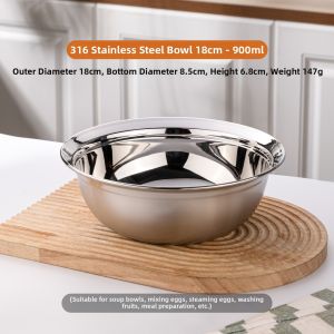 BAICHANG | Heavy-duty 316 Stainless Steel Multipurpose Kitchen Bowl