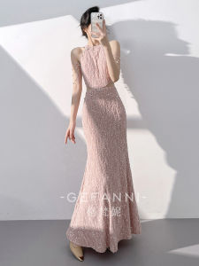 Pink Mermaid Sequin Evening Dress
