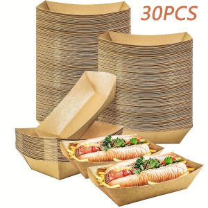 100/50Pcs Kraft Paper Boat Shaped Food Tray Disposable Dessert Snack Cake Oilproof Cardboard Bowls Party Eco-Friendly Tableware