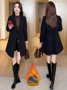 Thickened Fleece Womens Autumn Winter New Style Small Size Elegant Suit Collar Double Button Slimming Versatile Coat Trendy