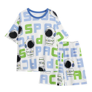 MiiOW | Ice Silk Thin Summer Pajamas For Boys Home Wear Air Conditioned Cartoon Sleepwear Set Breathable Cool Feeling Short Sleeve Round Neck
