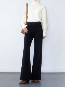 Quần Jeans Ống Rộng Ống Thẳng Màu Đen Co Giãn Cao Không Sút Màu Quần Jeans Nữ Quần Thường Ngày Quần Jeans Denim Quần Thường Ngày