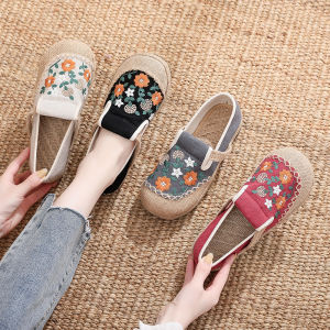 New Style Breathable Linen Yellow Embroidered Beijing Old Cloth Shoes Womens Student Versatile Fisherman Large Head Single Womens Shoes