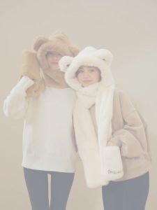 Ohsunny Mũ Lông Thỏ Kiêm Khăn Choàng Cổ 3 Trong 1 Thời Trang Mùa Đông Ấm Áp