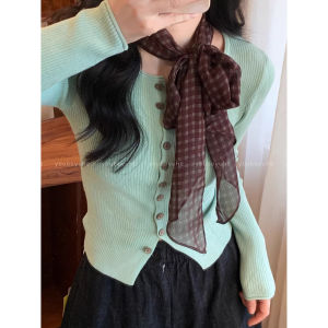 WJ | Korean Brown Polka Dot Long Scarf