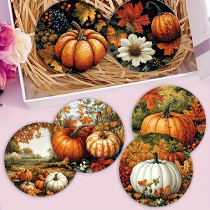 Tấm Lót Ly Gỗ In Hình Bí Ngô 2D Thân Thiện Với Môi Trường Làm Từ Sợi Tre Dùng Cho Halloween Lễ Tạ Ơn Lễ Hội Thu Hoạch Nhà Hàng Quán Cà Phê Nhà Hàng Trà Tiệc Theo Chủ Đề