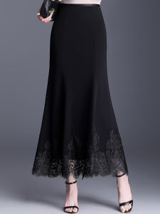 Váy Đuôi Cá Ren Đen Cạp Cao Cho Nữ Váy Midi Dài Một Bước Váy Công Sở Phong Cách Hàn Quốc Váy Chữ a Ôm Sát