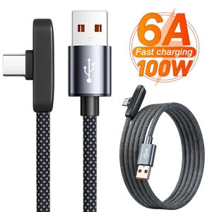 100W Power Delivery USB C Braided Charging Wire 90 Degree L Shape Aluminum Alloy Plug Rapid Fast Charging Data Gaming Cable