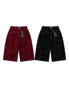 กางเกงขาสั้นผ้าเดนิมทรงหลวมสไตล์ย้อนยุคสไตล์อเมริกันสำหรับผู้ชายและผู้หญิง ทรงขาบาน 7 ฟุต ทรงเข้ารูป ทรงเข้ารูป