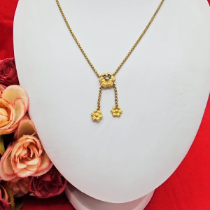 สร้อยคองานดิบทองเหลืองลายผ่าหวายมนคั่นจี้ดอกไม้ ความยาว 18 นิ้ว แฟชั่น ดีไซส์สวย งานดิบไม่ได้ชุบ ทองเหลืองโบราณ พร้อมส่ง