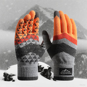 Autumn Winter Mens Gloves Cycling Knitted Triangle Anti-Slip Elastic Glove Hiking Outdoor Color-Blocking Camping Touchscreen