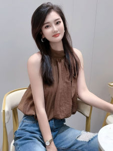 YUFUQING | Elegant Coffee-Colored Sleeveless Neck Hanging Sash Shirt Womens Fashion Loose Slimming Summer Top High Waist Commute Style