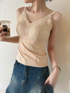 MiiOW | เสื้อกั๊กเกาะอกลูกไม้สายเดี่ยวสไตล์ฤดูร้อนสำหรับผู้หญิง เสื้อชั้นในไร้โครง หลังสวย ใส่ได้ตลอดทั้งปี คอกลม แขนกุด เสื้อชั้นใน