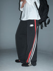 MASONPRINCE High Quality Knitted Cotton Sweatpants Vintage Washed Sport Lines Casual Loose Fit Long Pants for Youth