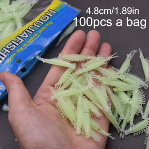 MrLurion 100pcs 4.8cm 0.5g soft artificial shrimp lure baits luminous prawn worm bass pike trout lure fishing baits