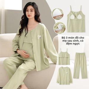 Bộ đồ ngủ MiiOW cho bà bầu làm  vải cotton nhẹ mát thoáng khí