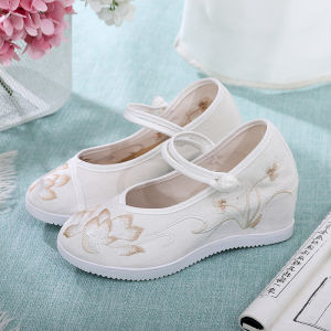 รองเท้าพื้นหนากวายสไตล์ราชวงศ์โบราณดอกกุหลาบเดียวสำหรับผู้หญิง ซิมโฟนีฟ้องเล่ม เทา