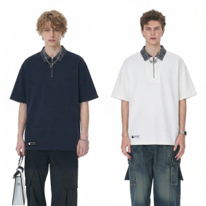FINGERCROXX | New American Casual Half Zipper Polo Shirt Men Dropped Shoulder