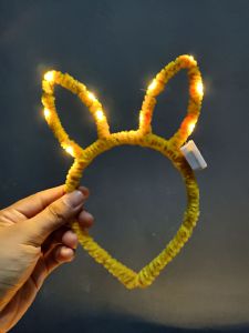 Bando Telinga Kelinci LED Kuning Lucu | Aksesoris Pesta & Karnaval | Headband Lampu Menyala