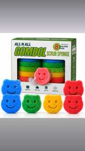 All N All Teddy Bear Smile Scrub Sponge 8pc Double Sided Kitchen Scouring Pads with Suction Holder