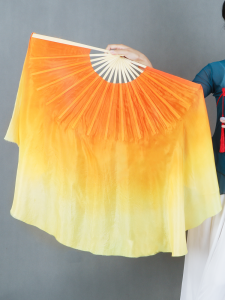 Orange Gradient Silk Dance Fan Eastern Red Square Dance Hai Yangge Dance Classical Dance Handkerchief Bamboo Shaft