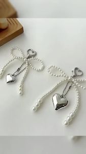 Nexlent Sweet Pearl Bow Pendant Heart Keychain Phone/Bag Pendant Accessories Y2K Style 1Pc