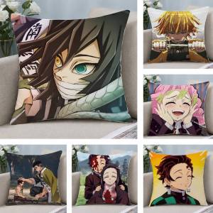 Bandai | Demon Slayer Swordsmith Village Arc Anime Plush Pillow Cover Soft Short Plush Cushion Cover For Sofa Bedroom Home Decor Gift