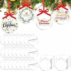 50pcs Christmas Hallowmas Clear Acrylic Ornament Blanks Bulk Round Acrylic Discs Ornament Vinyl Christmas Hanging Cir