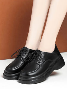 Womens Full Cowhide Thick Bottom Loafers Spring Autumn New Style Versatile Genuine Leather Single Shoes Buckle British Style Small Leather Shoes