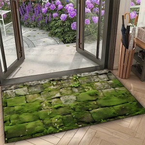 VIKAMA Moss Stone Pattern Entrance Floor Mat Non-Slip Washable Welcome Door Mat Indoor and Outdoor Area Rug Home Decoration