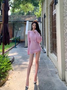 Salt Series Light Maturity Two-Piece Set Korean Casual Style round Neck Mid-Length Long Sleeve Knitwear High Waist Shorts