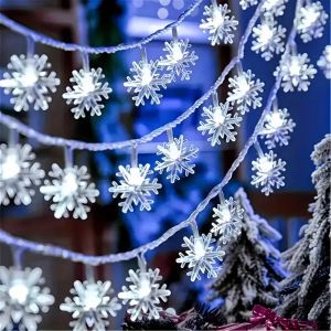 1PC 10/20/30/40LED Snowflake String Lights Indoor Winter Party Hanging Lamps Battery Powered For Xmas Tree Window Festive Decor