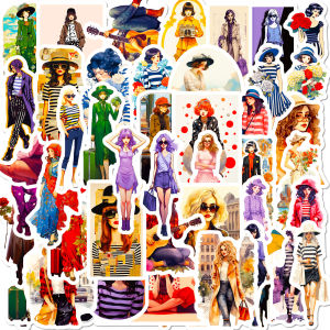 50PCS Dopamine Girl Stickers Urban Fashion Girl Vinyl Decals Waterproof Stickers for Journal Luggage Laptop