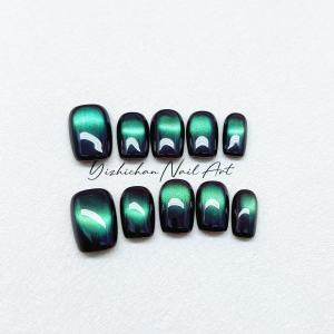 Vàng Xanh Cổ Điển Hạt Thủy Tinh Mắt Mèo Tối Mát Mẻ Thủ Công Cao Cấp Trắng Đơn Giản Ngắn Phong Cách Trang Trí Móng Tay