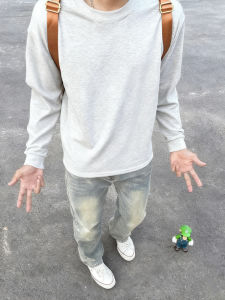 Áo Thun Cotton Dài Tay Màu Trắng Dành Cho Nam Cổ Tròn Thường Ngày Mùa Thu Phong Cách Mỹ Dáng Rộng Thoải Mái