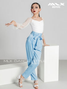MuLanXi Childrens Latin Dance Practice Performance Long Sleeve Top Girls Dancewear V-neck Yoga Fitness Sports Wear