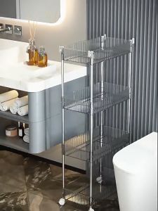 STON 2/3/4 Tier Bathroom Transparent Storage Moving Rack Organizer Muti-Layer Trolley Cart With Wheels